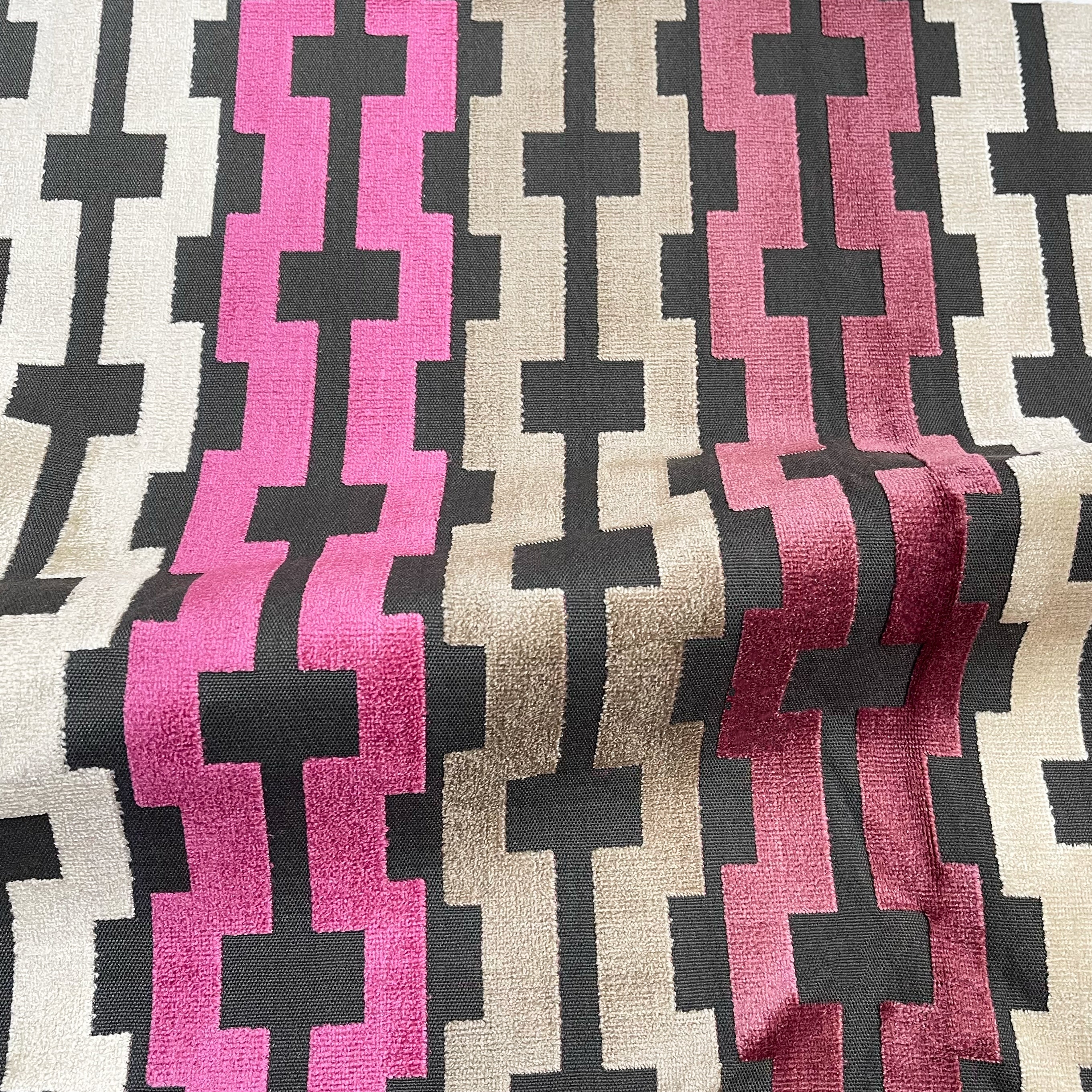 BARDOT - GEOMETRIC PATTERN CUT VELVET UPHOLSTERY FABRIC BY THE YARD