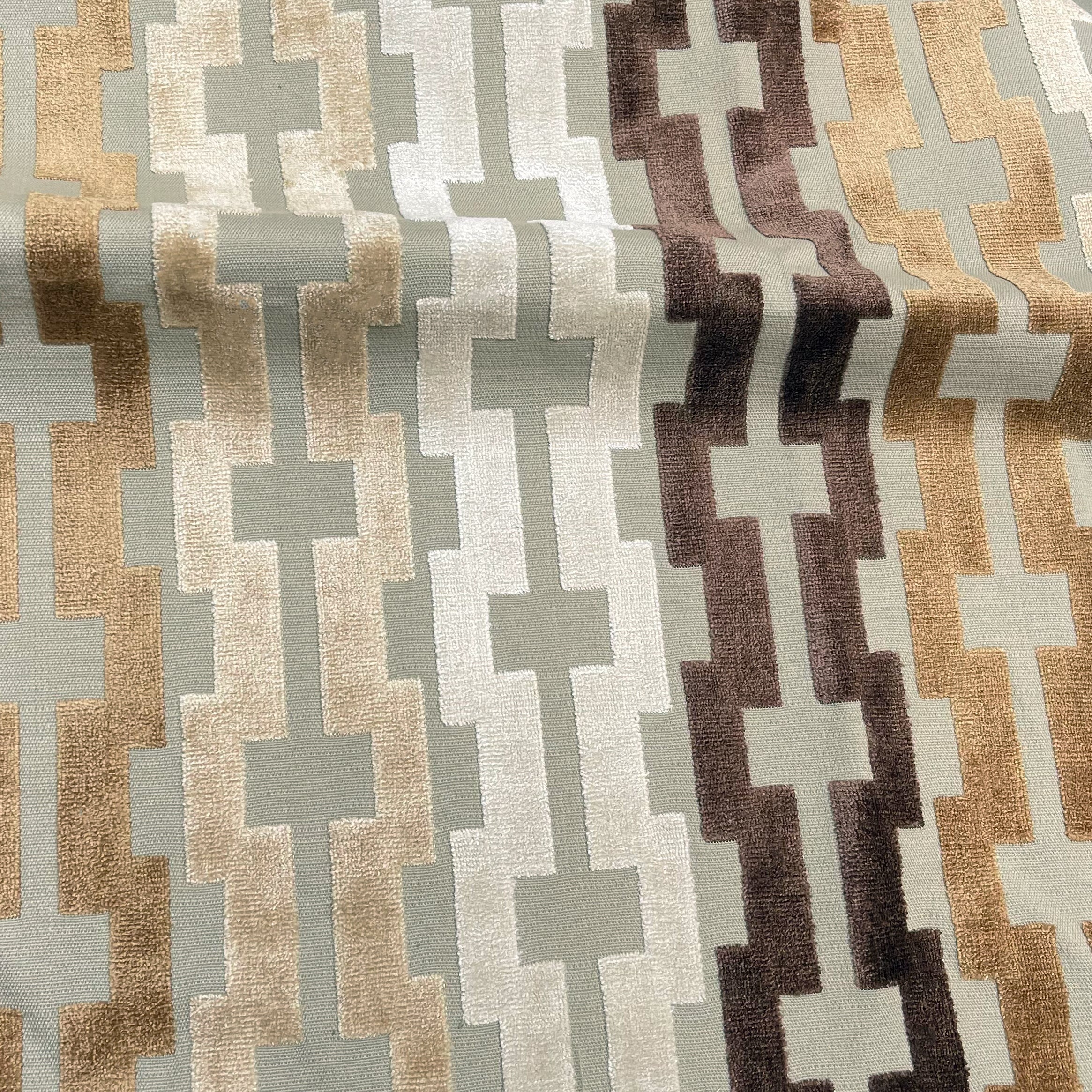 BARDOT - GEOMETRIC PATTERN CUT VELVET UPHOLSTERY FABRIC BY THE YARD