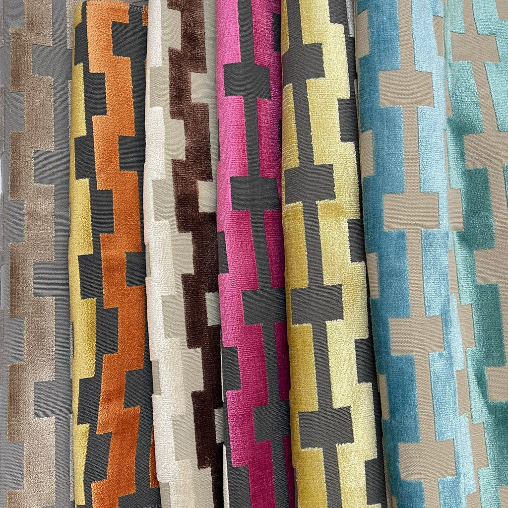 BARDOT - GEOMETRIC PATTERN CUT VELVET UPHOLSTERY FABRIC BY THE YARD