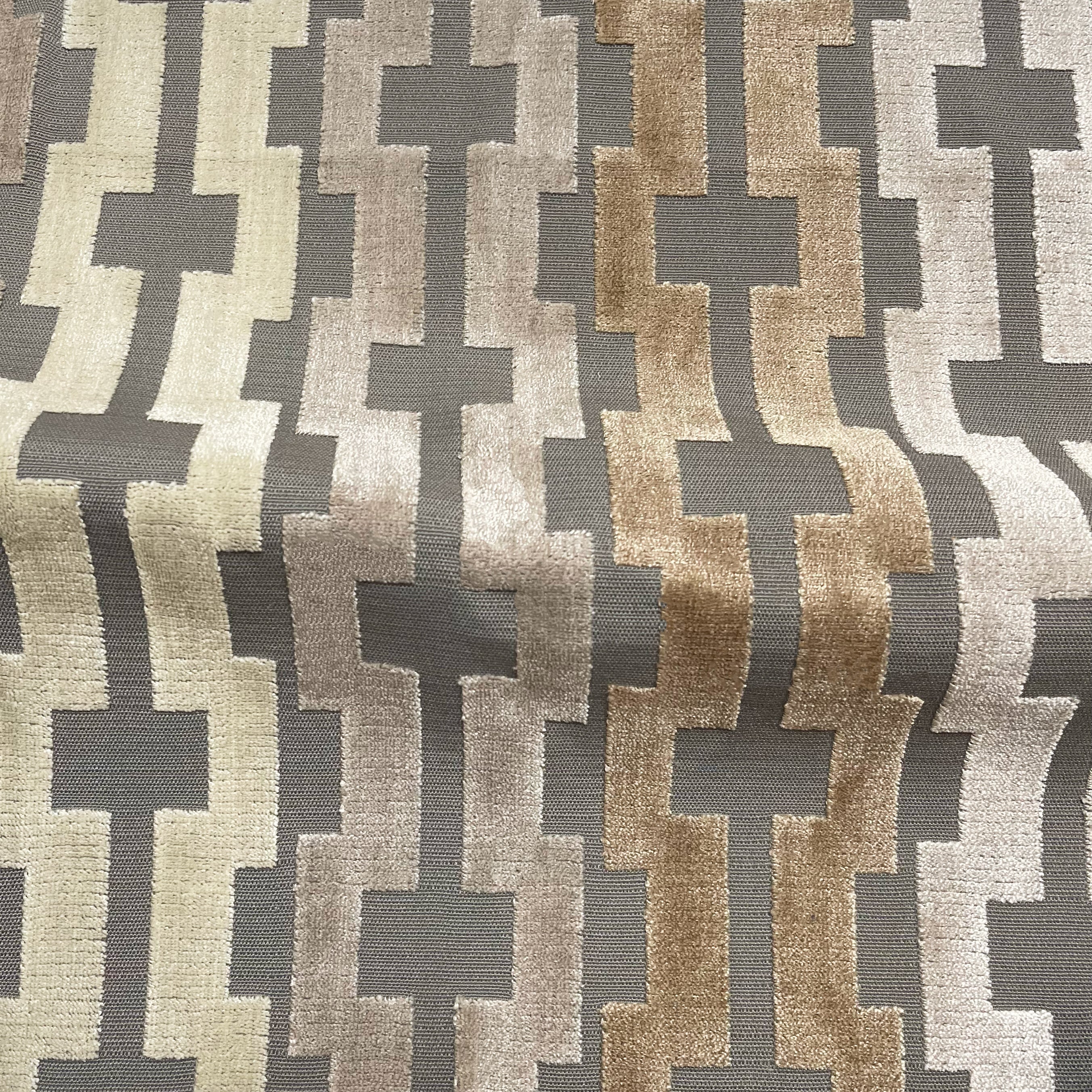BARDOT - GEOMETRIC PATTERN CUT VELVET UPHOLSTERY FABRIC BY THE YARD