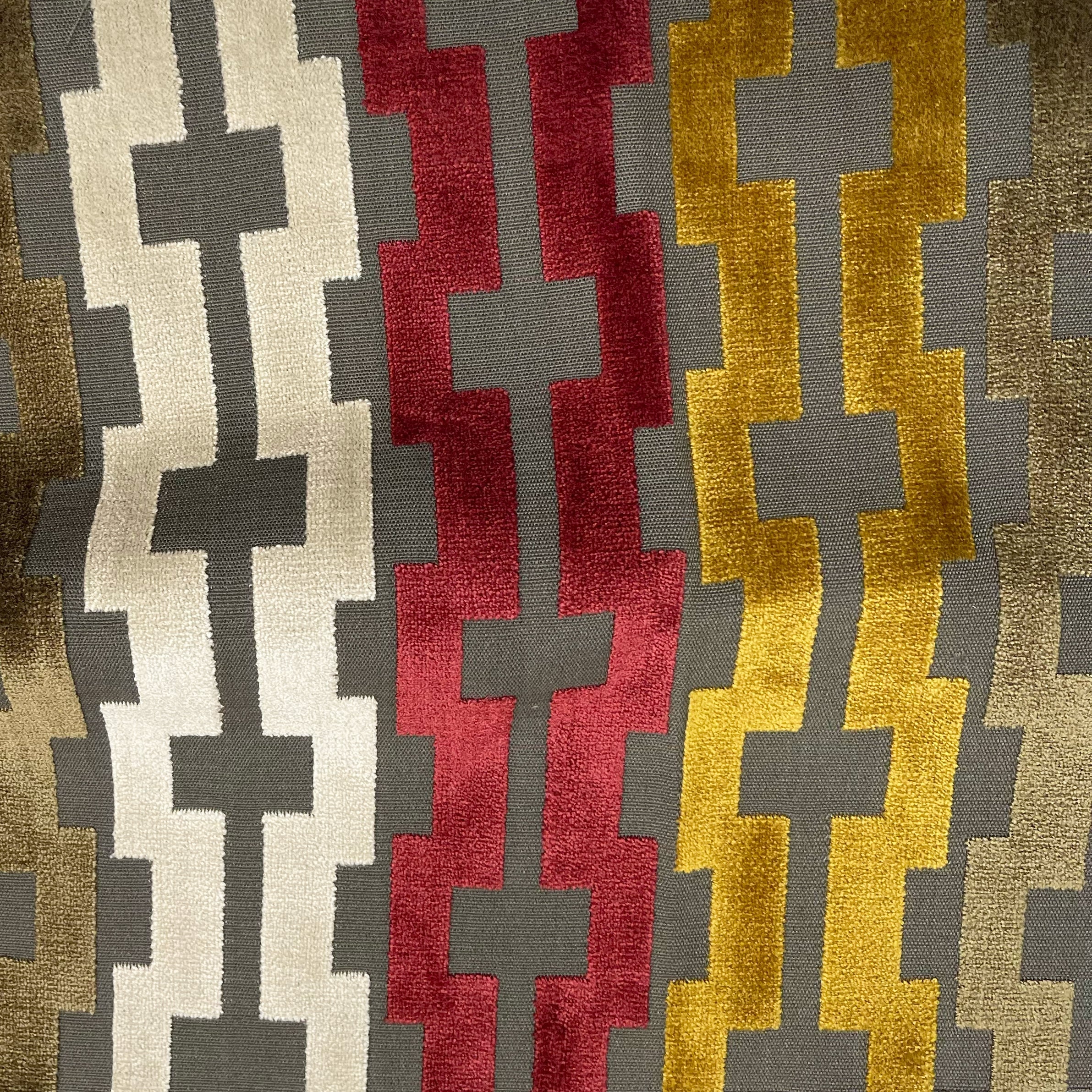 BARDOT - GEOMETRIC PATTERN CUT VELVET UPHOLSTERY FABRIC BY THE YARD