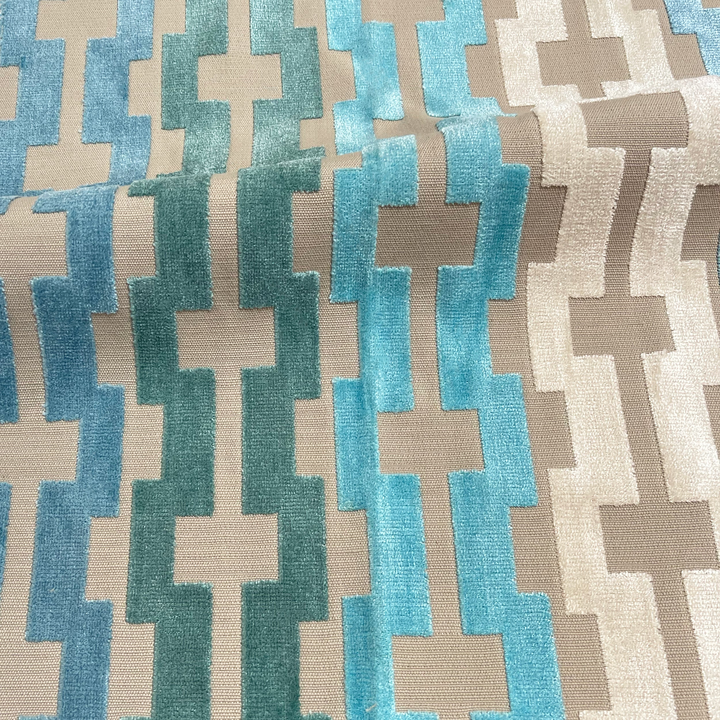 BARDOT - GEOMETRIC PATTERN CUT VELVET UPHOLSTERY FABRIC BY THE YARD