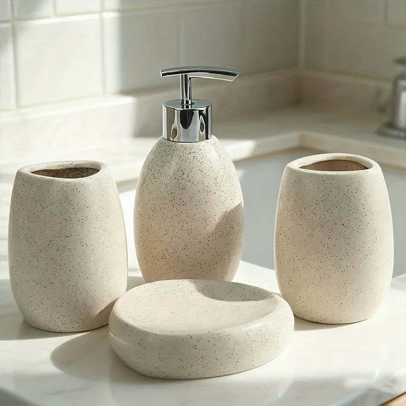 White Ceramic Bathroom Set — 4 Pieces