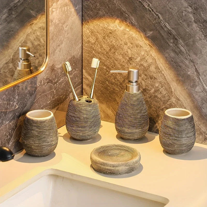 Handmade White Ceramic Bathroom Set — 5 Pieces