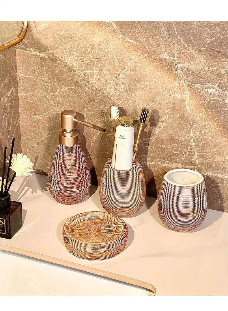 Bathroom Set - Handmade Ceramic White 5-Piece