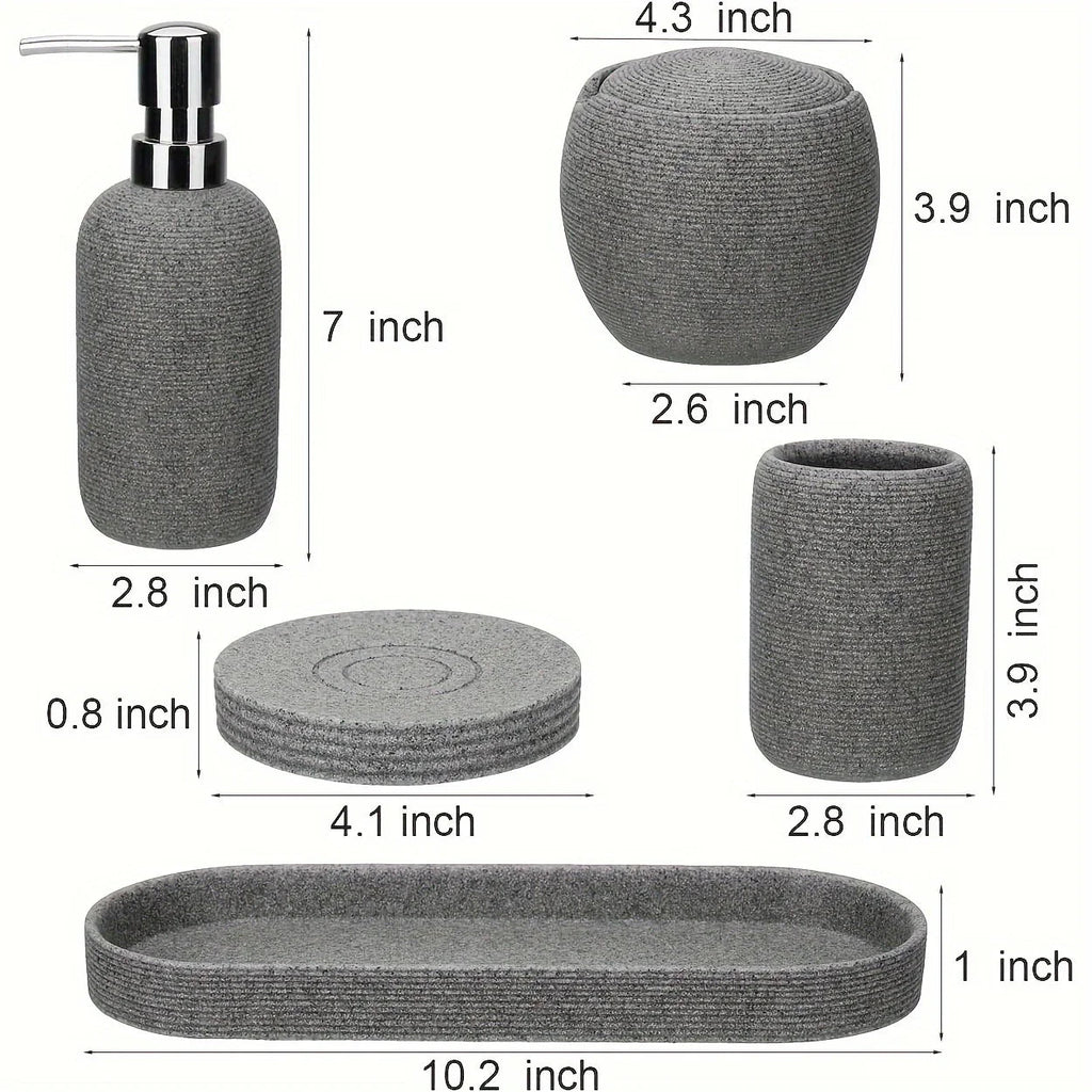 Bathroom Set - Natural Gray Stone 5pcs