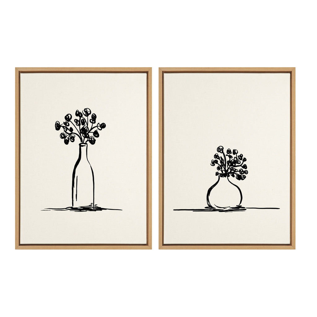 Sylvie Still Life Sketched Botanical Flower Vase Framed Canvas Set by The Creative Bunch Studio