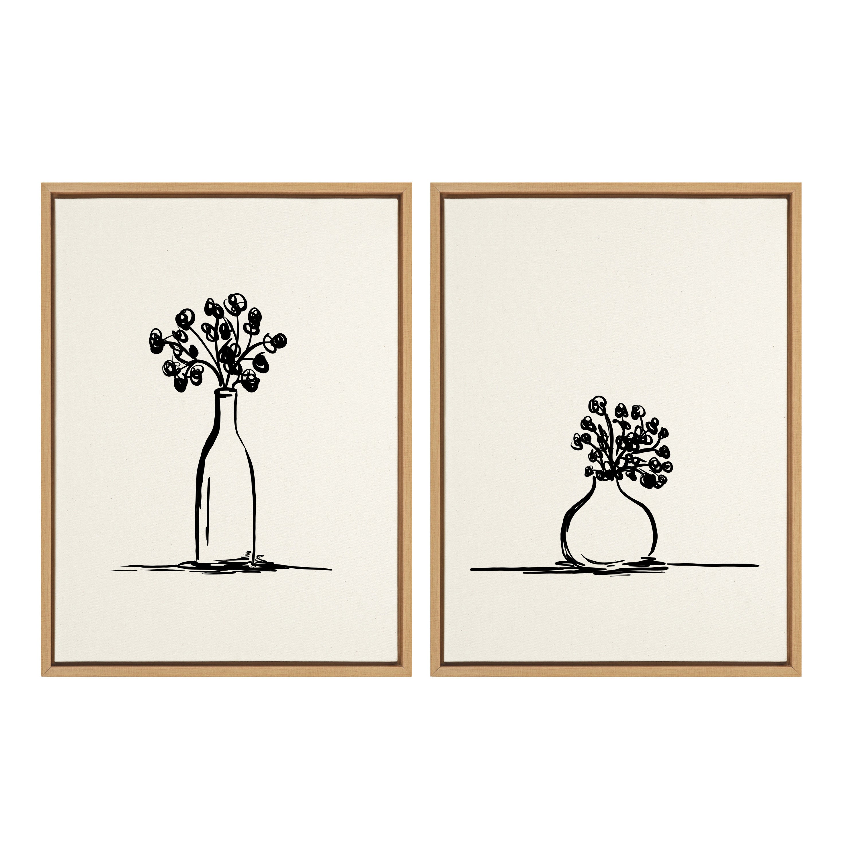 Sylvie Still Life Sketched Botanical Flower Vase Framed Canvas Set by The Creative Bunch Studio