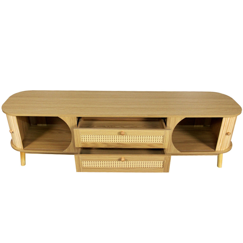 Rattan TV Stand For Tvs Up To 75'', Modern Farmhouse Media Console, Entertainment Center With Legs, TV Cabinet For Living Room, Home Theatre - Natural Wood