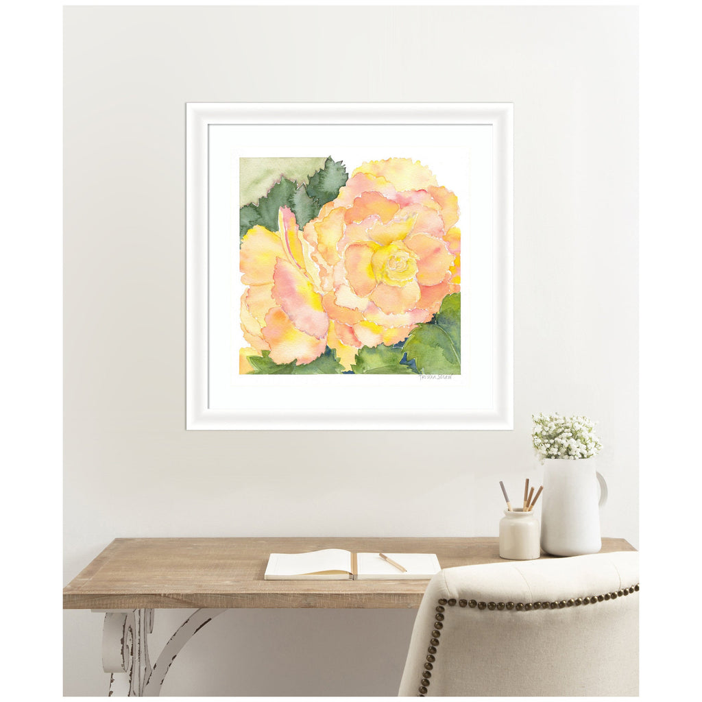Framed Art Orange Pink Abstract Begonia by Patricia Shaw