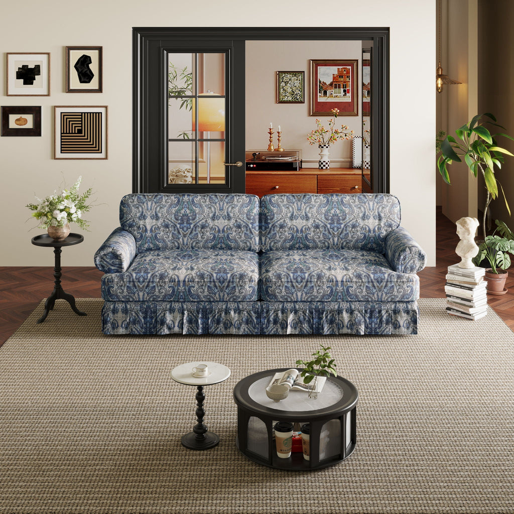 Rolled-Arm Cloud Sofa with Pleated Skirt