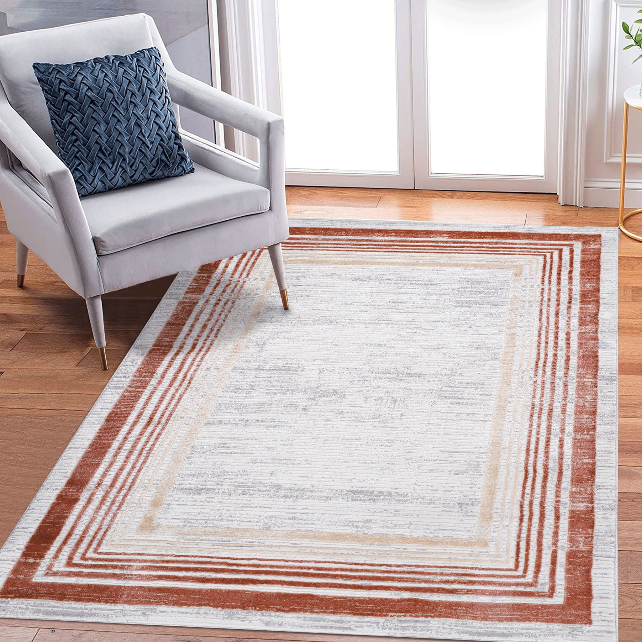 Marfi 6' x 9' Bordered Area Rug - Brown/Ivory