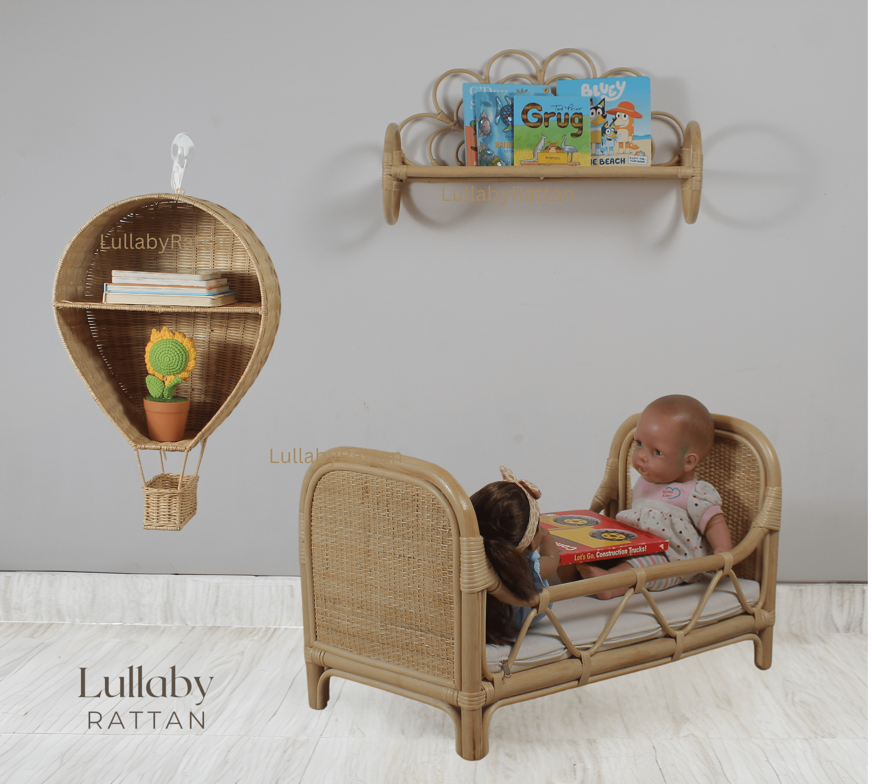Natural Rattan Sunburst Wall Shelf