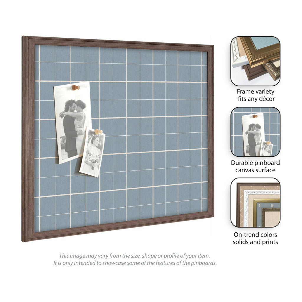 Framed Fabric Pinboard Light Blue Plaid Wall Organization