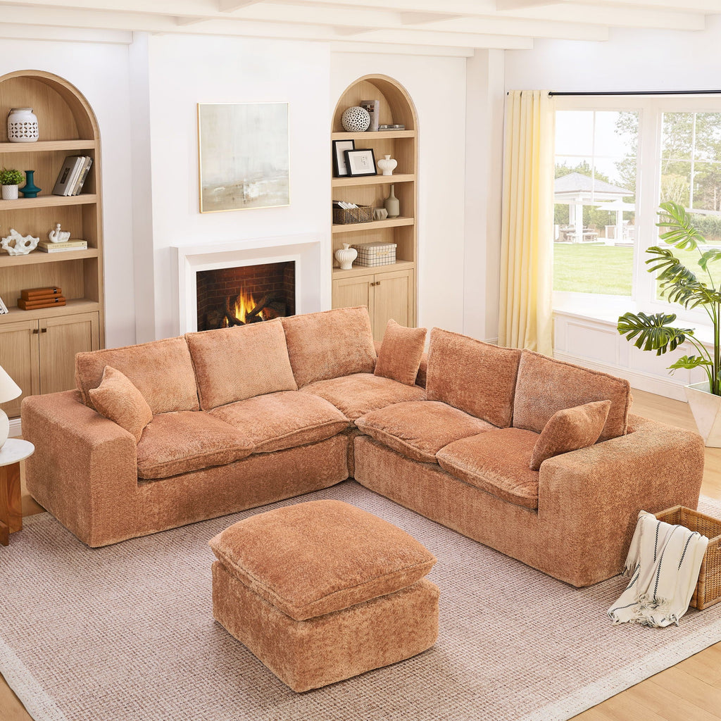 Cloud-Comfort Modular Sectional Sofa with Moveable Ottoman