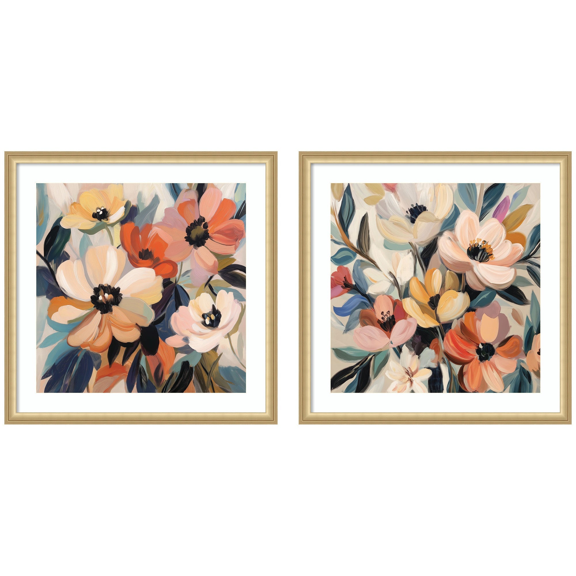 Garden Bloom Abstract Bouquet 2 Piece Framed Wall Art Print Set by The Creative Bunch Studio