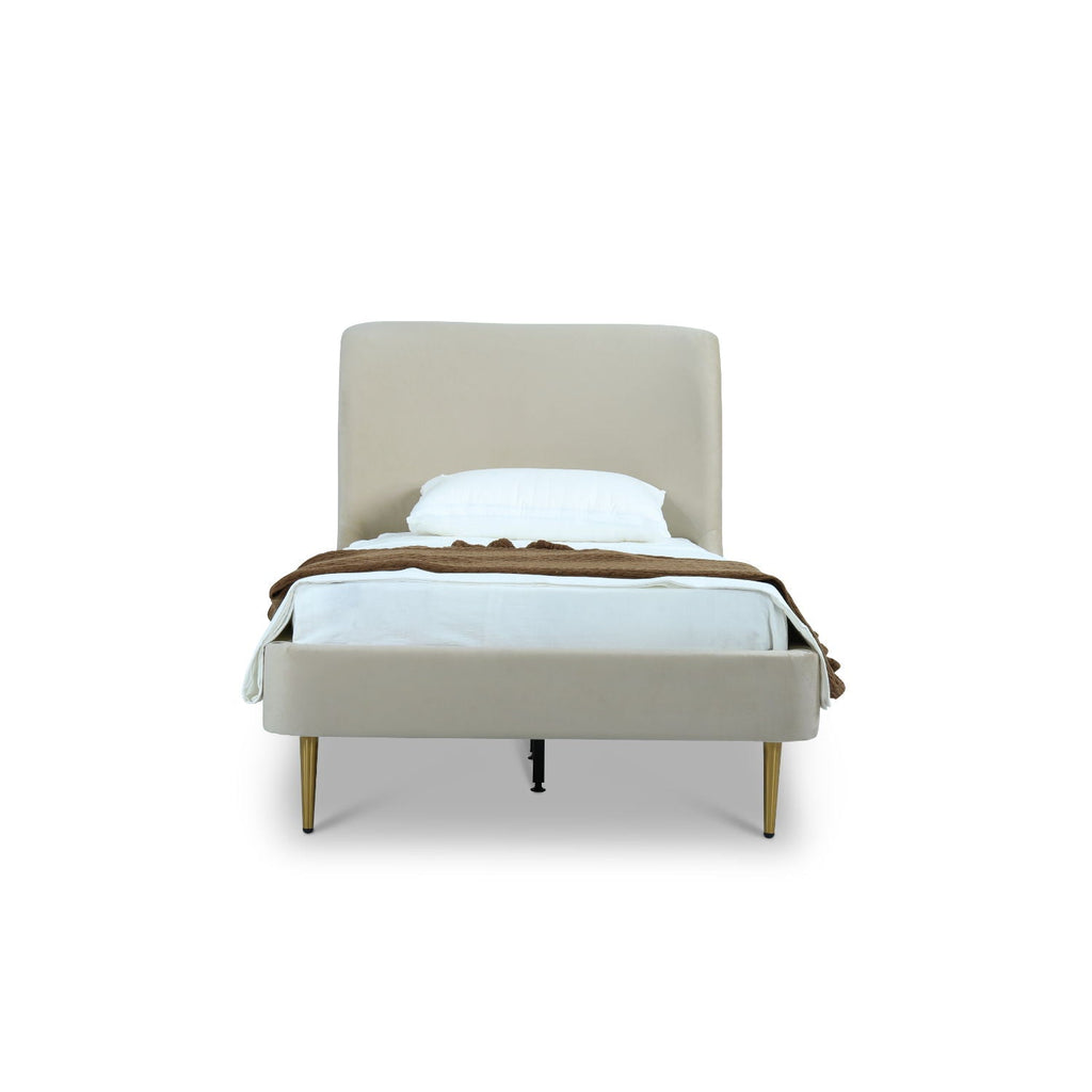 Mid-Century Modern Upholstered Bed With Curved Headboard
