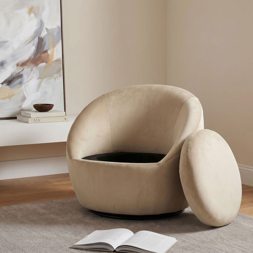 Sculptural Velvet Swivel Accent Chair — Camel