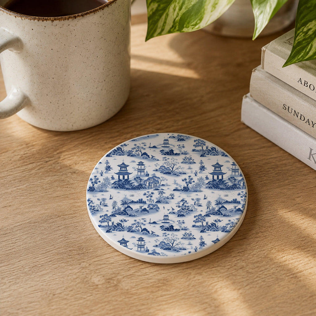Blue & White Chinoiserie Ceramic Coasters