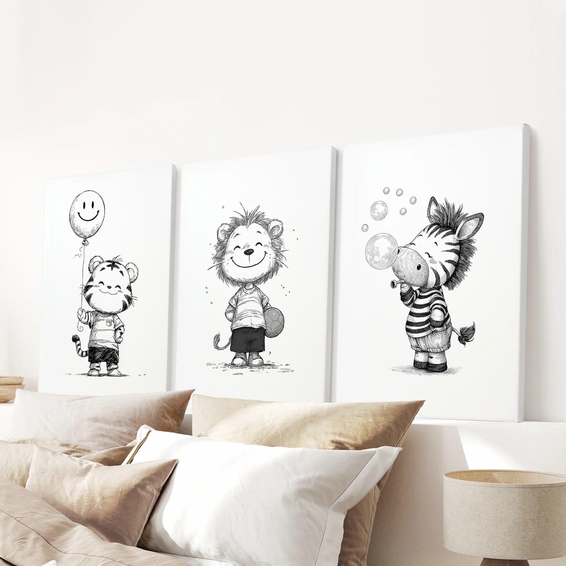 Black & White Safari Nursery Wall Art Set