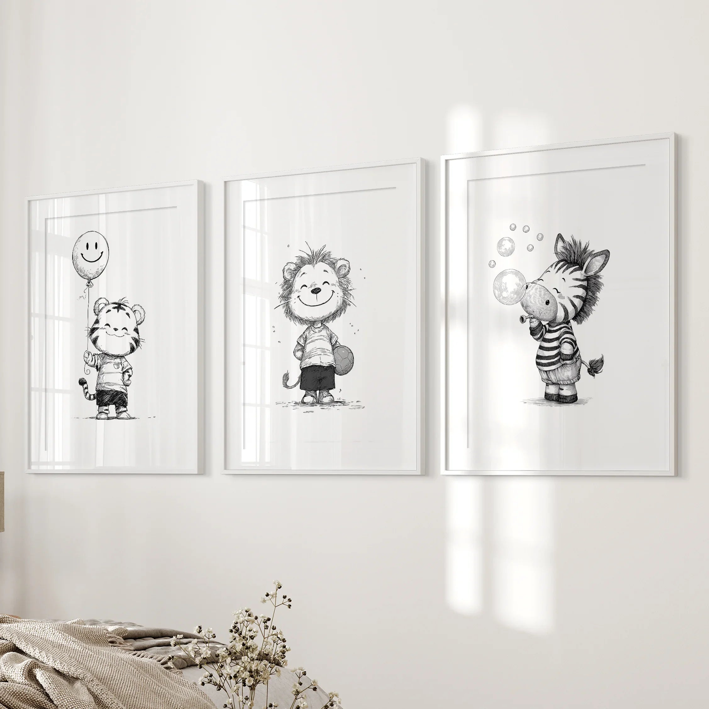 Black & White Safari Nursery Wall Art Set