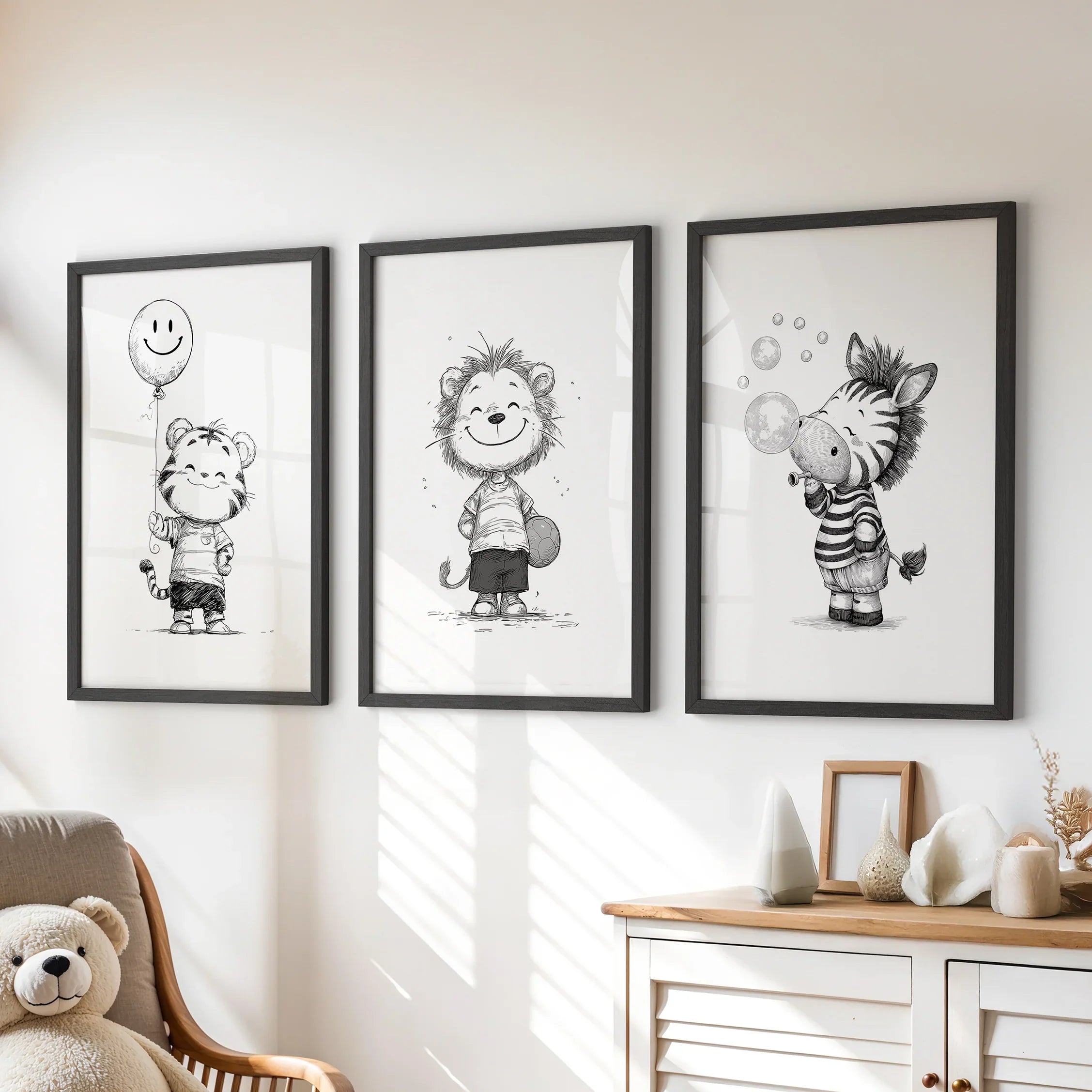 Black & White Safari Nursery Wall Art Set
