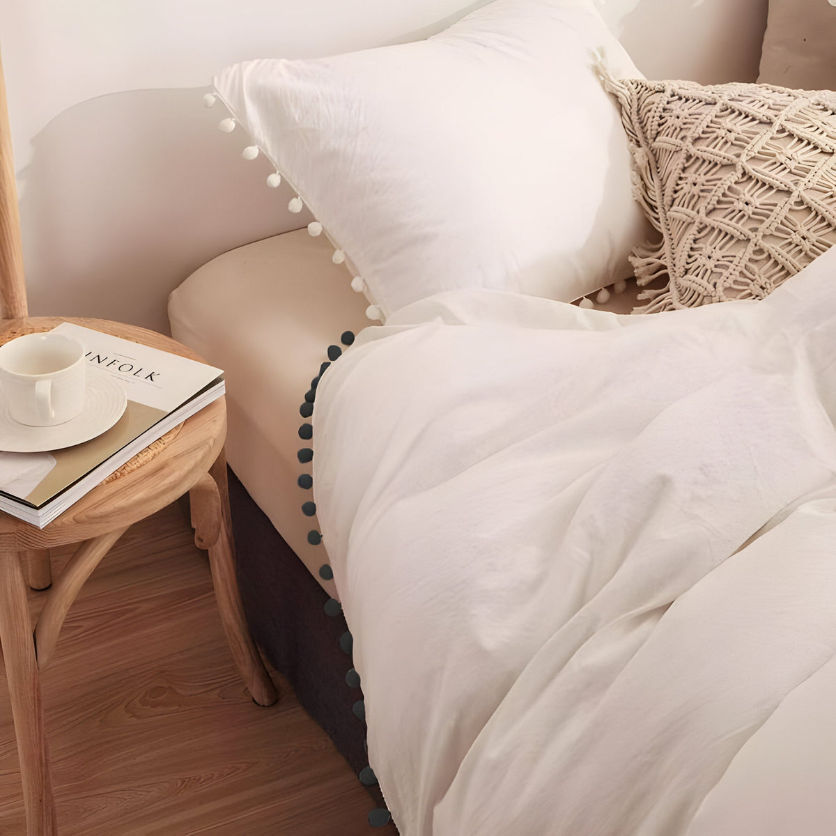 400TC Cotton Sateen Pom-Fringe Duvet Cover Set