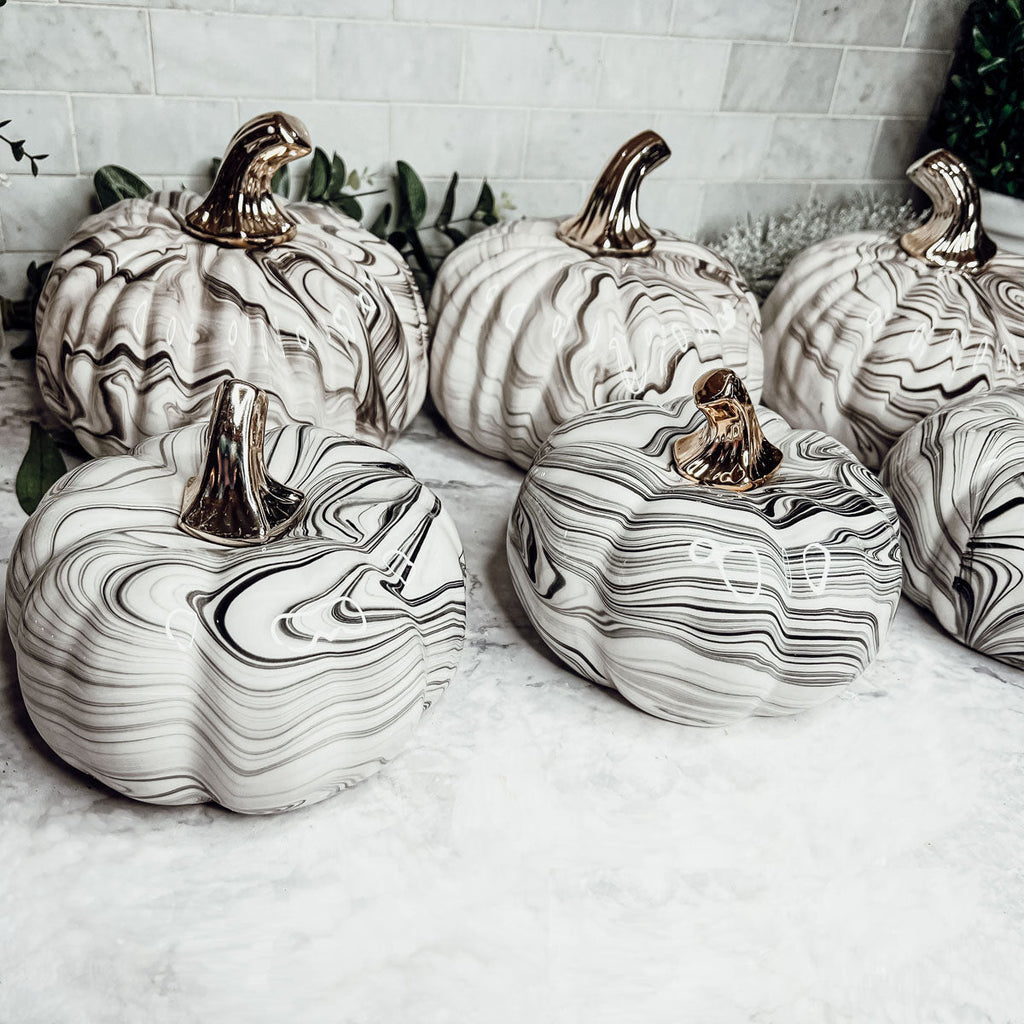 Black Marble Pumpkin with Gold Stem
