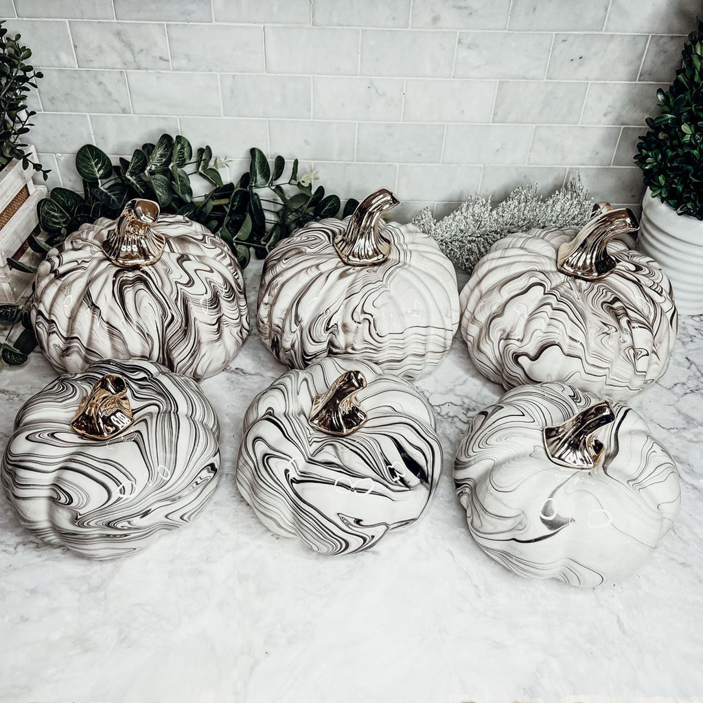 Black Marble Pumpkin with Gold Stem