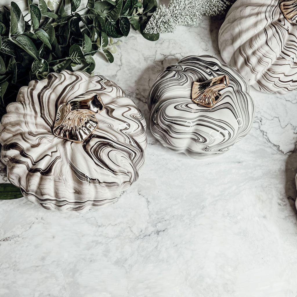 Black Marble Pumpkin with Gold Stem