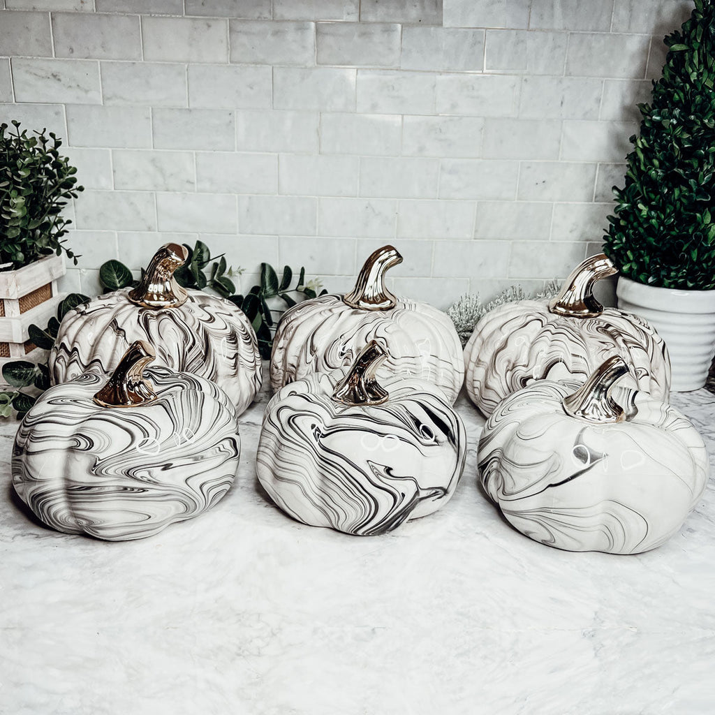 Black Marble Pumpkin with Gold Stem