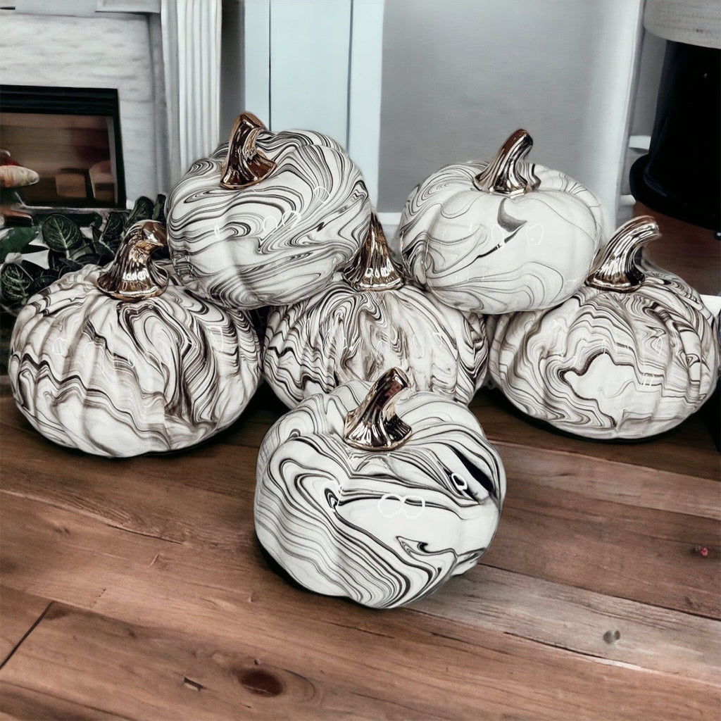 Black Marble Pumpkin with Gold Stem