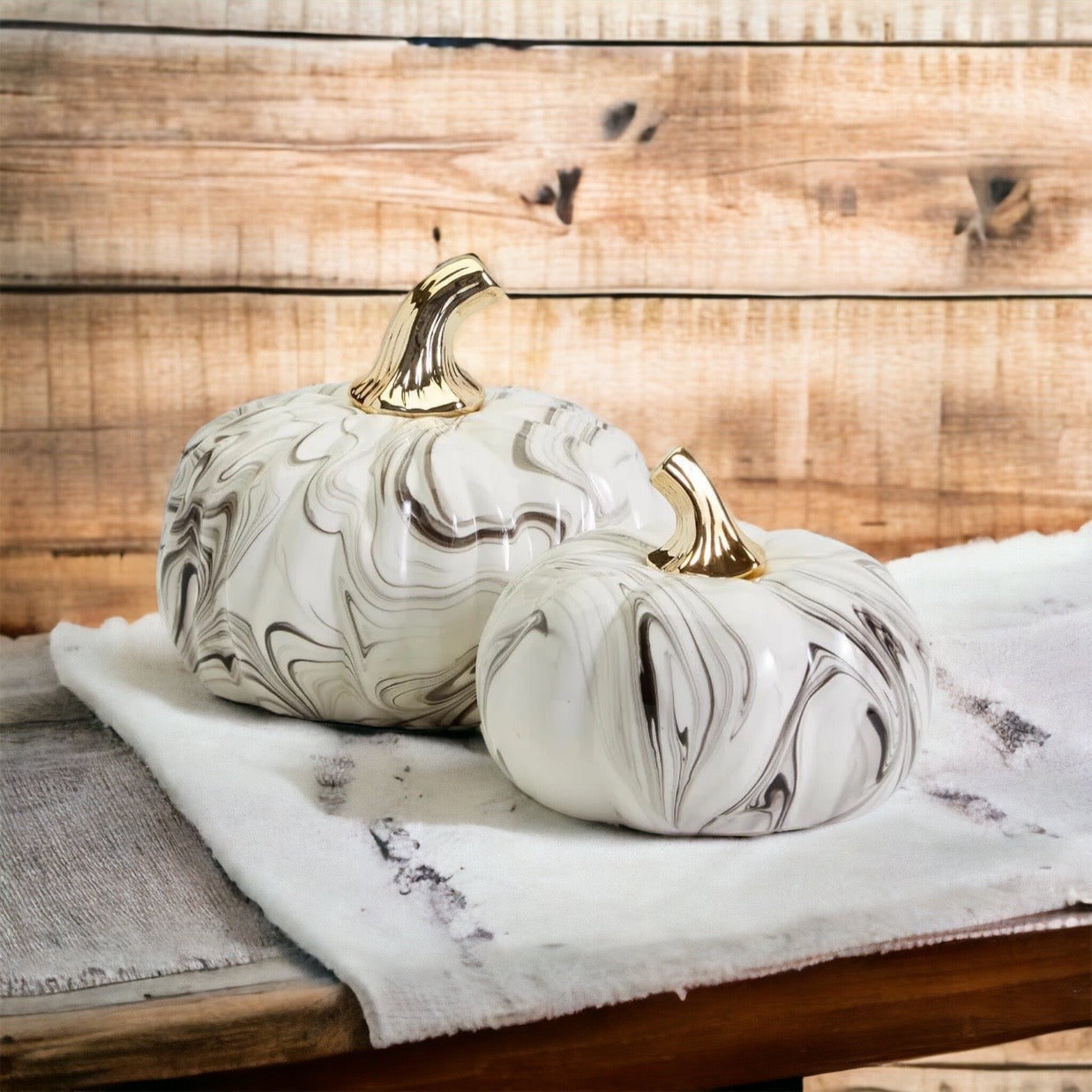 Black Marble Pumpkin with Gold Stem