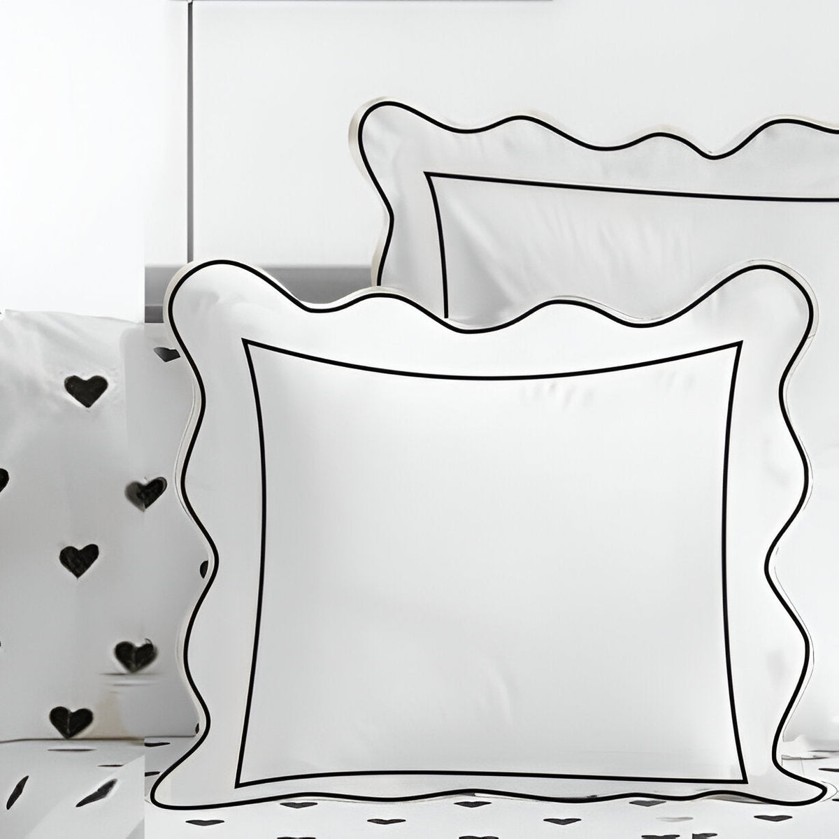 400TC Cotton Scallop Embroidery & Border Sateen Solid Euro Sham