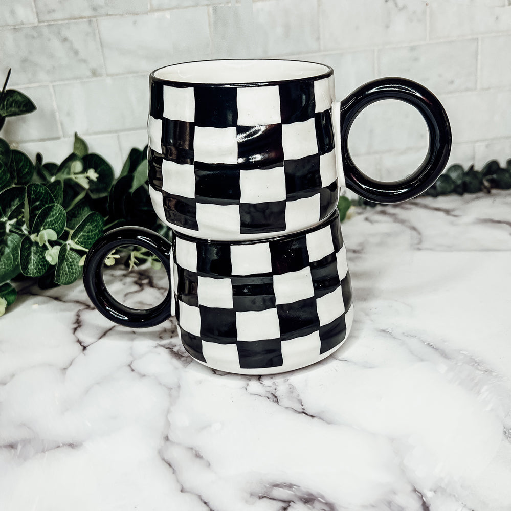 Black & White Hand-Painted Ceramic Mug — 13.5 oz