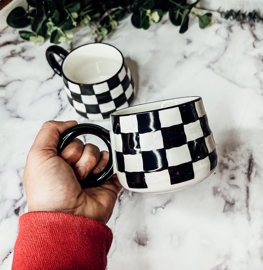 Black & White Hand-Painted Ceramic Mug — 13.5 oz