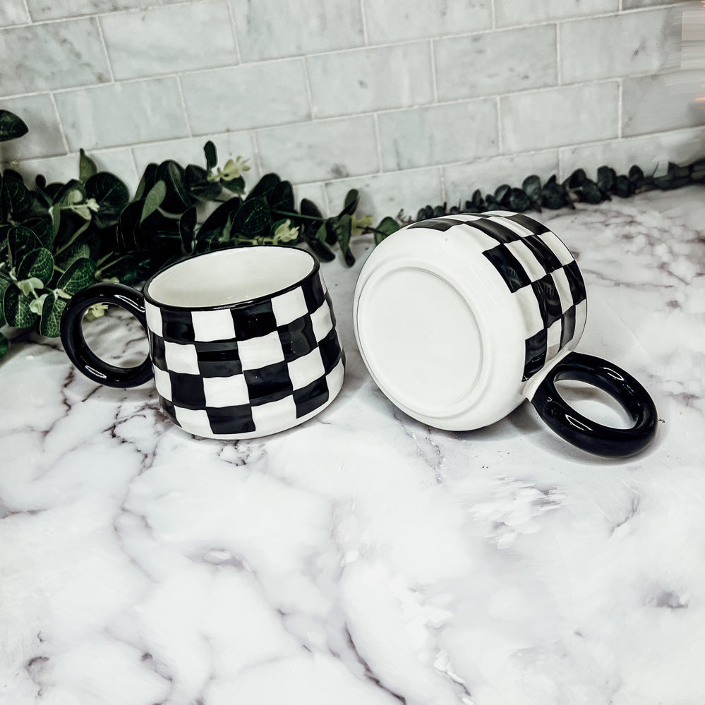 Black & White Hand-Painted Ceramic Mug — 13.5 oz