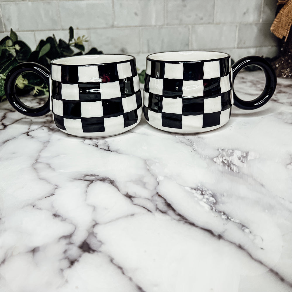 Black & White Hand-Painted Ceramic Mug — 13.5 oz