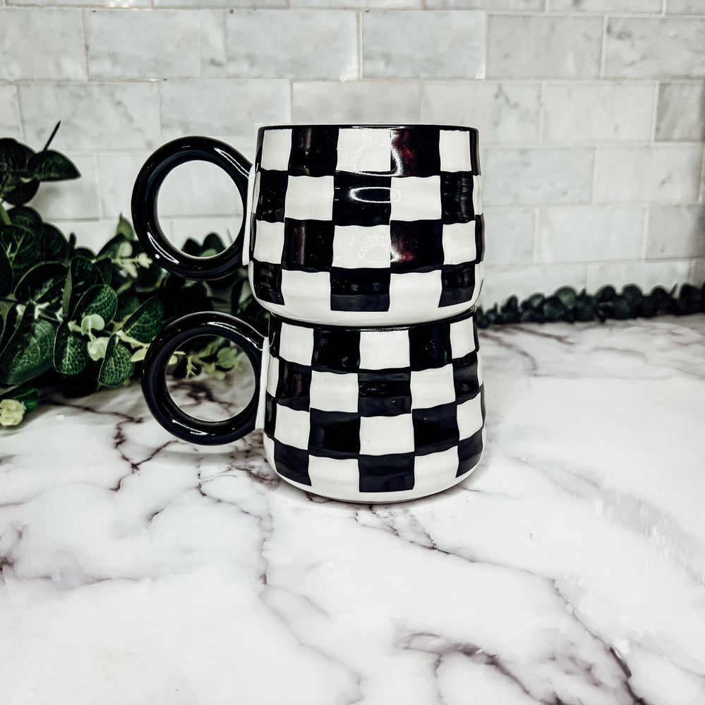 Black & White Hand-Painted Ceramic Mug — 13.5 oz