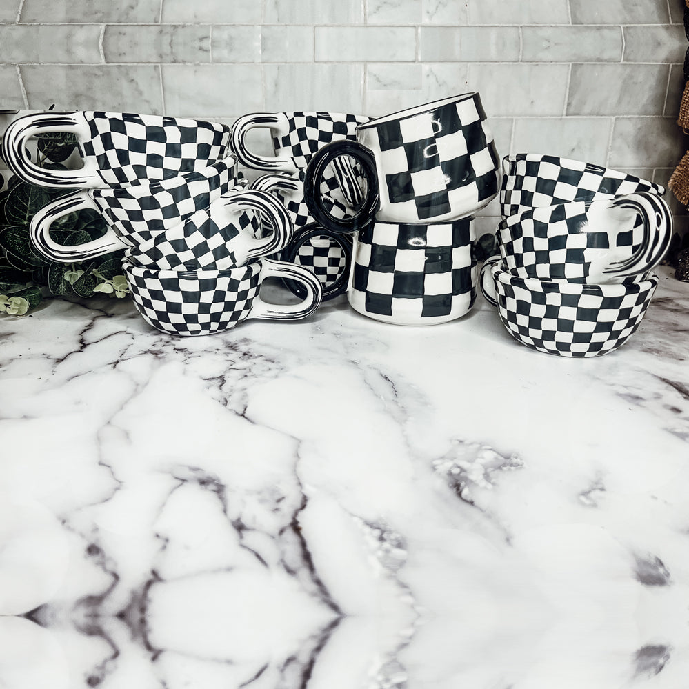 Black & White Hand-Painted Ceramic Mug — 13.5 oz