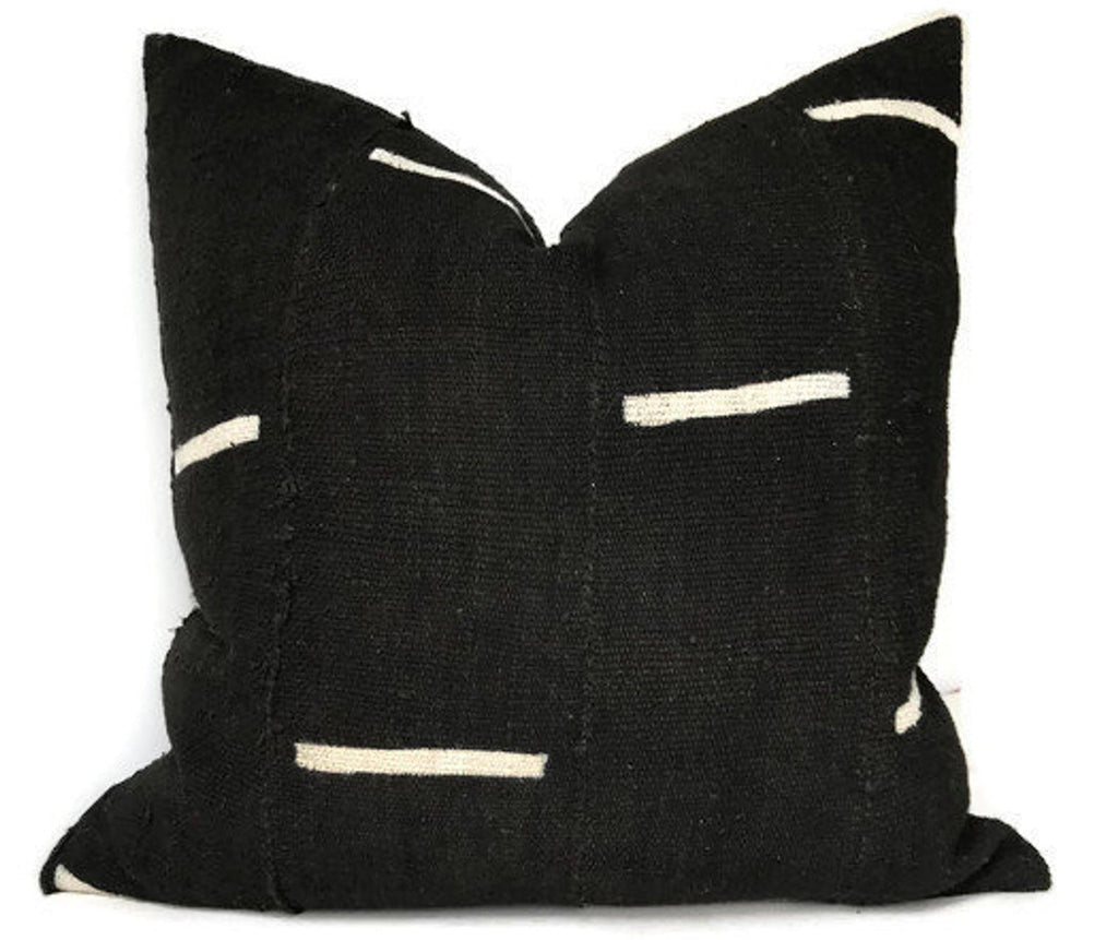 Dashes Print Mudcloth Pillow Cover in Black