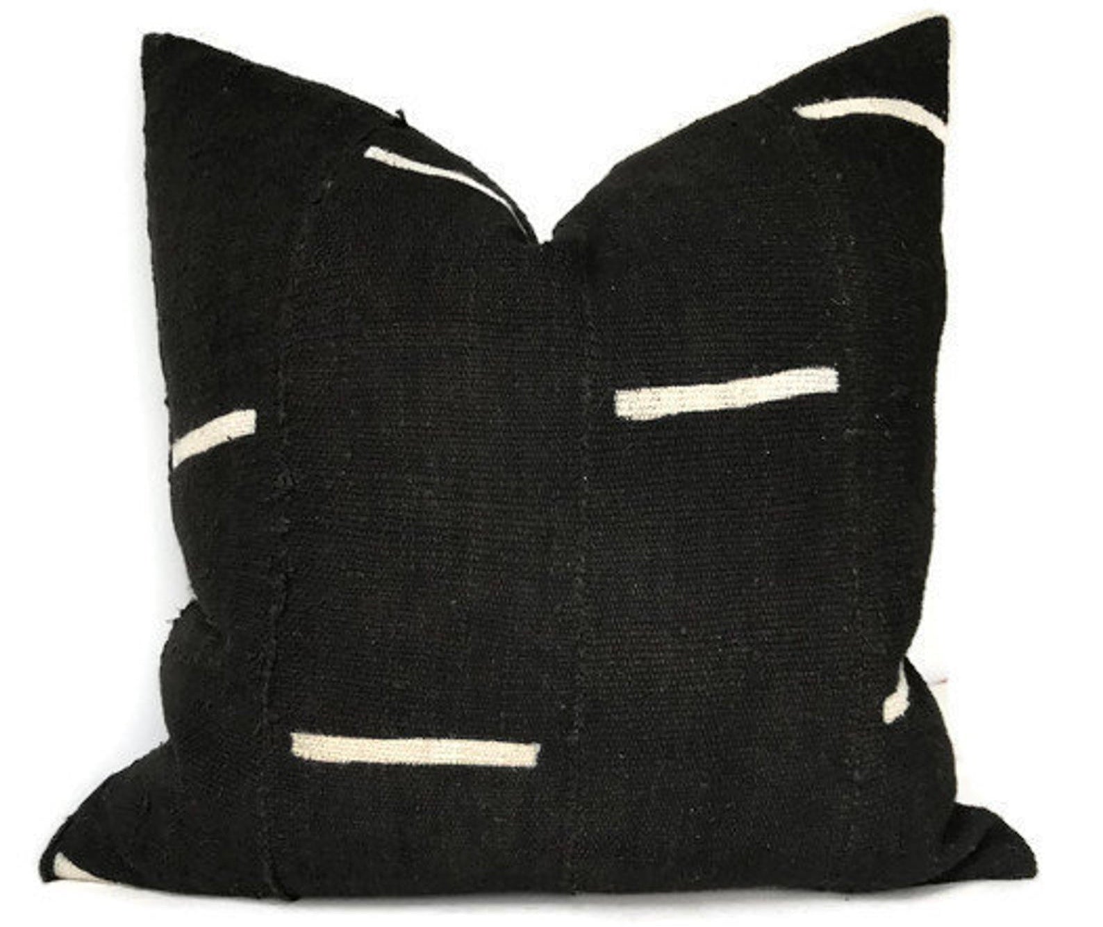 Dashes Print Mudcloth Pillow Cover in Black