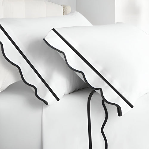 400TC Cotton Scallop Embroidery & Border Sateen Solid Pillowcases (Set Of 2)