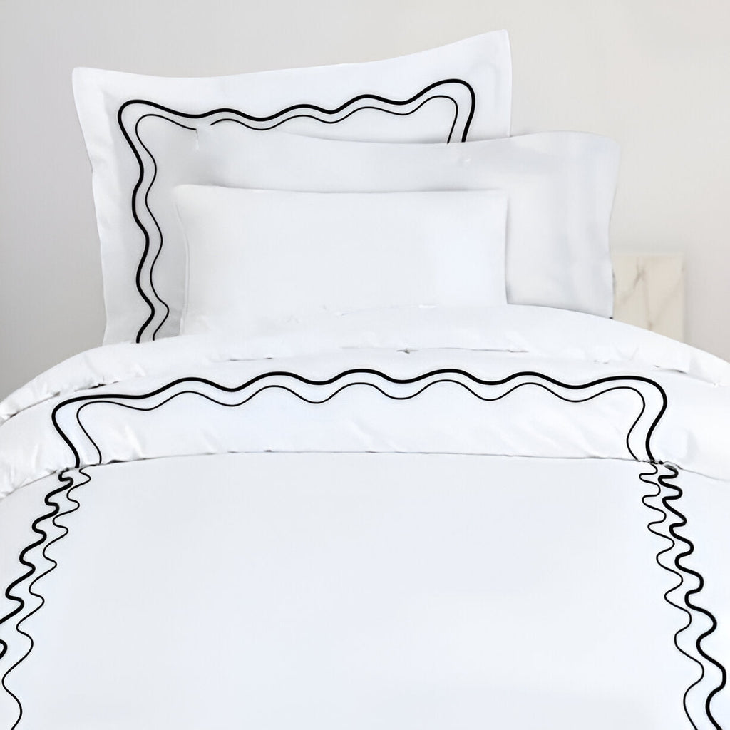 Double Wavy Embroidered Cotton Duvet Cover Set