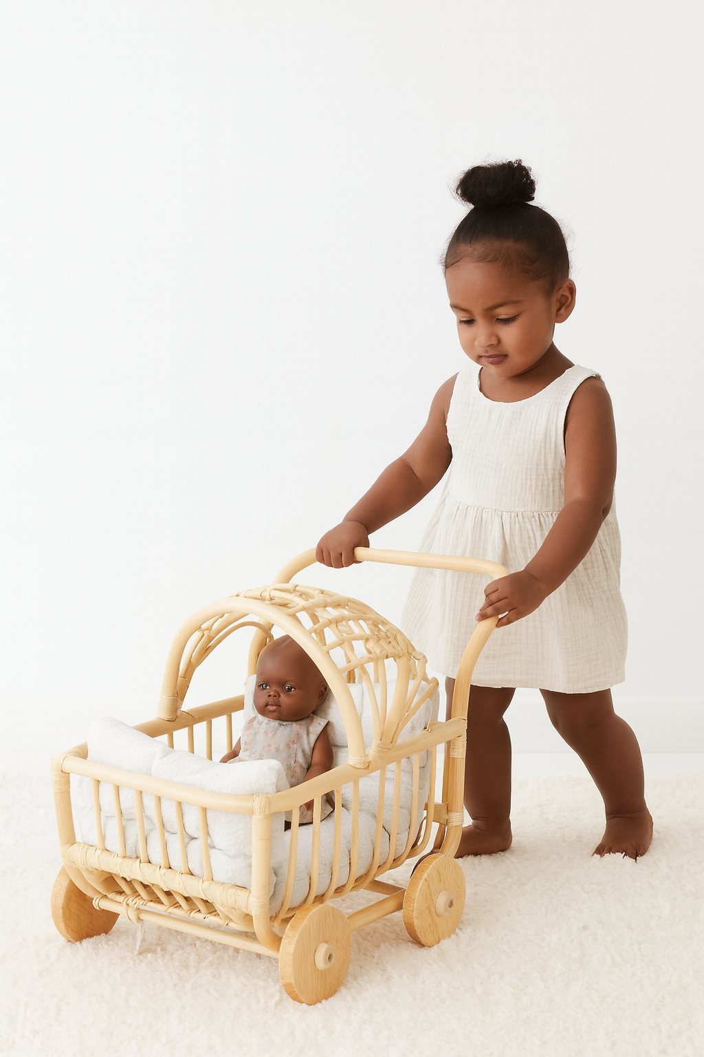 Handwoven Rattan Doll Stroller