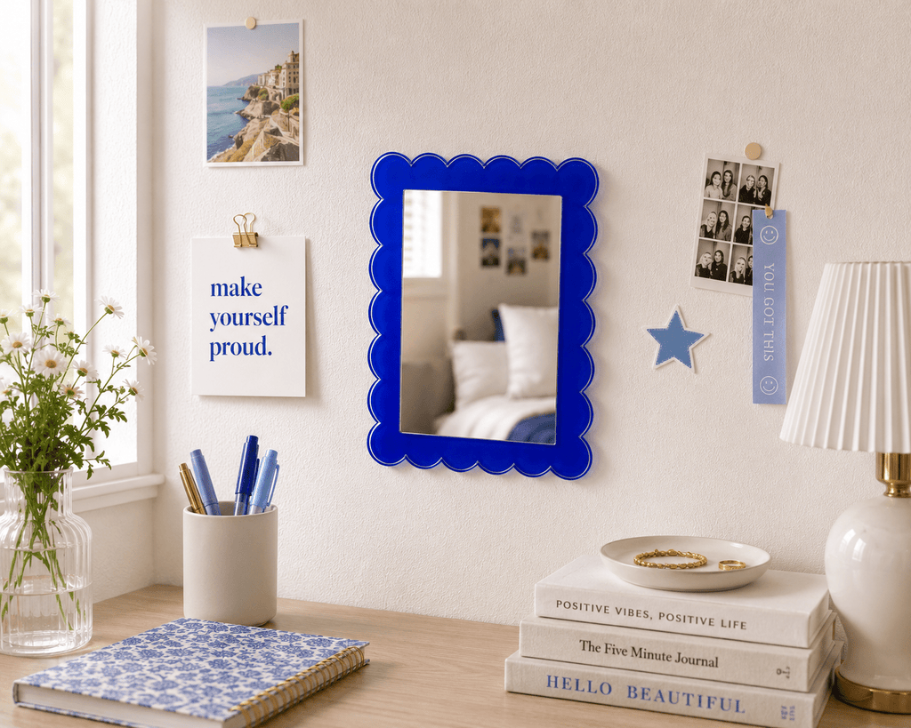 Blue Acrylic 11" x 13" Scallop Mirror