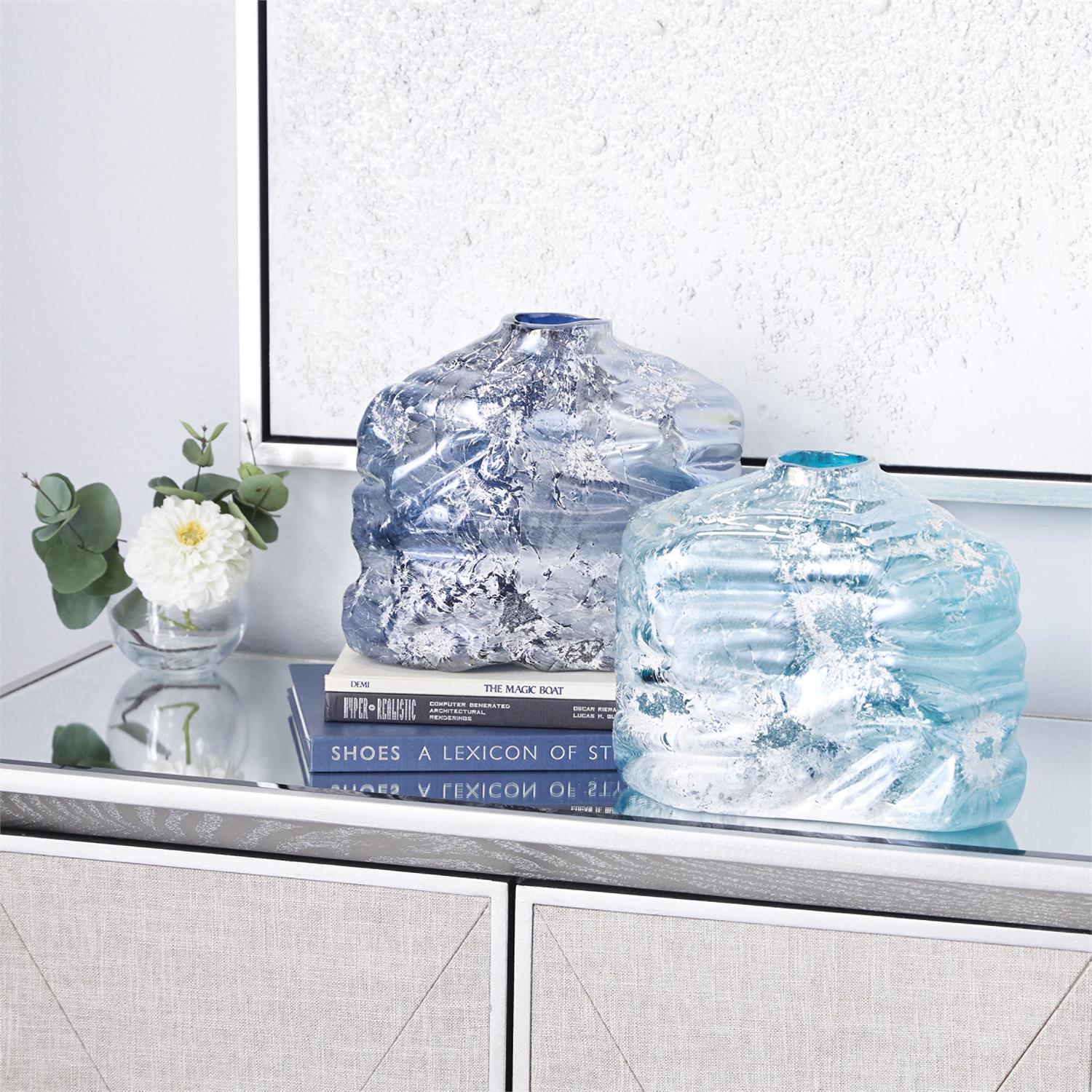 Blue Glass Handmade Blown Decorative Vase