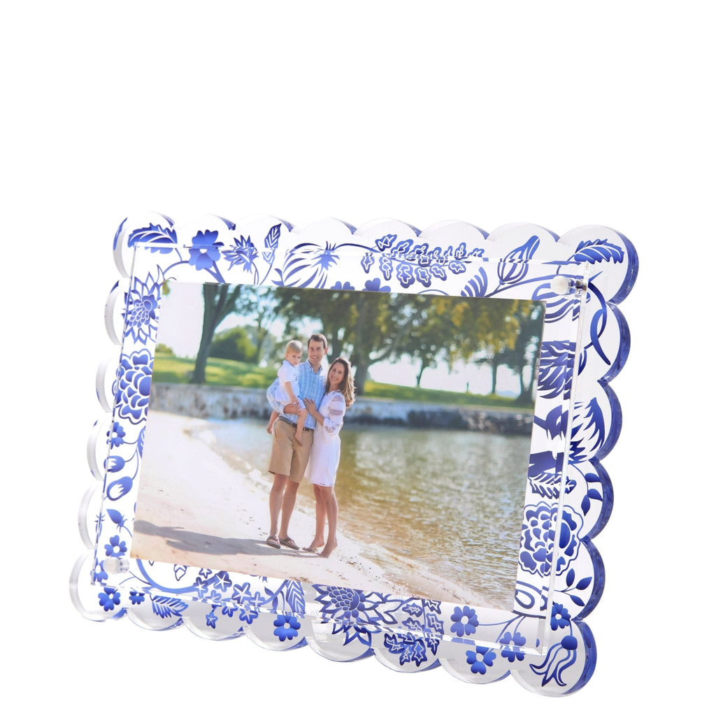 Blue Toile Acrylic Scallop Frame