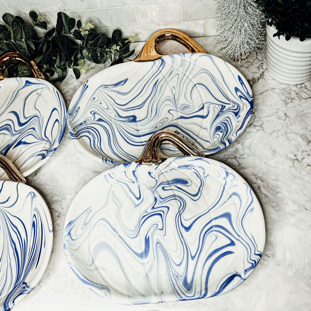 Blue & White Marble Pumpkin Serving Platters