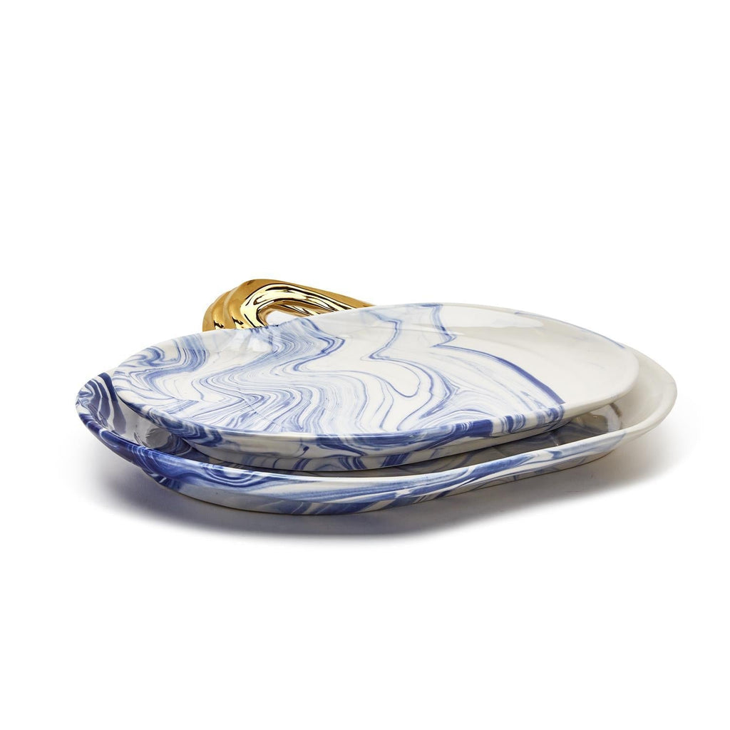 Blue & White Marble Pumpkin Serving Platters